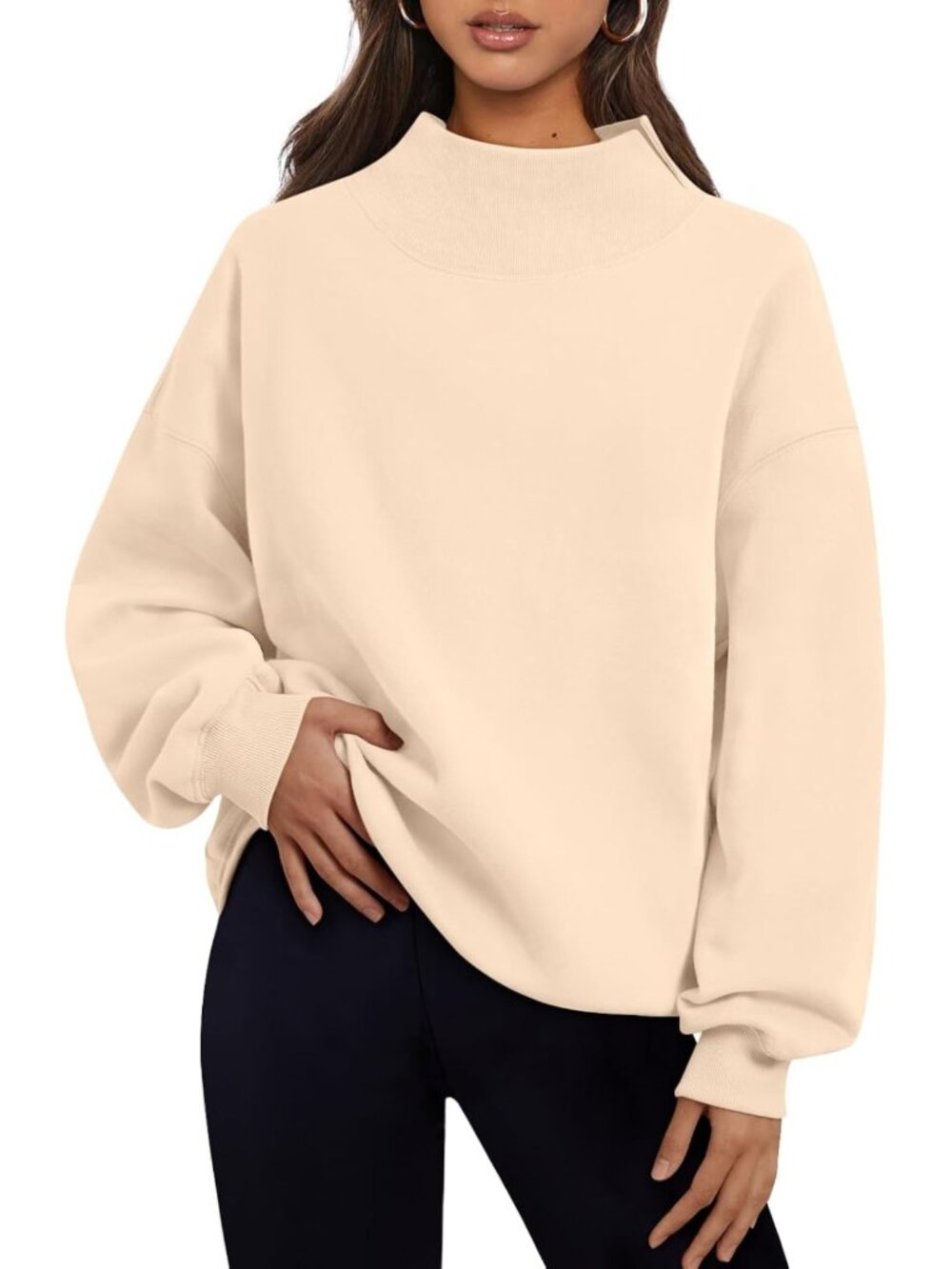Chic Women's Oversized Mock Neck Sweatshirt - Trendy Fall Pullover Outfit